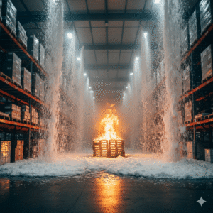 foam total flooding fire extinguishing method activating in a large warehouse 